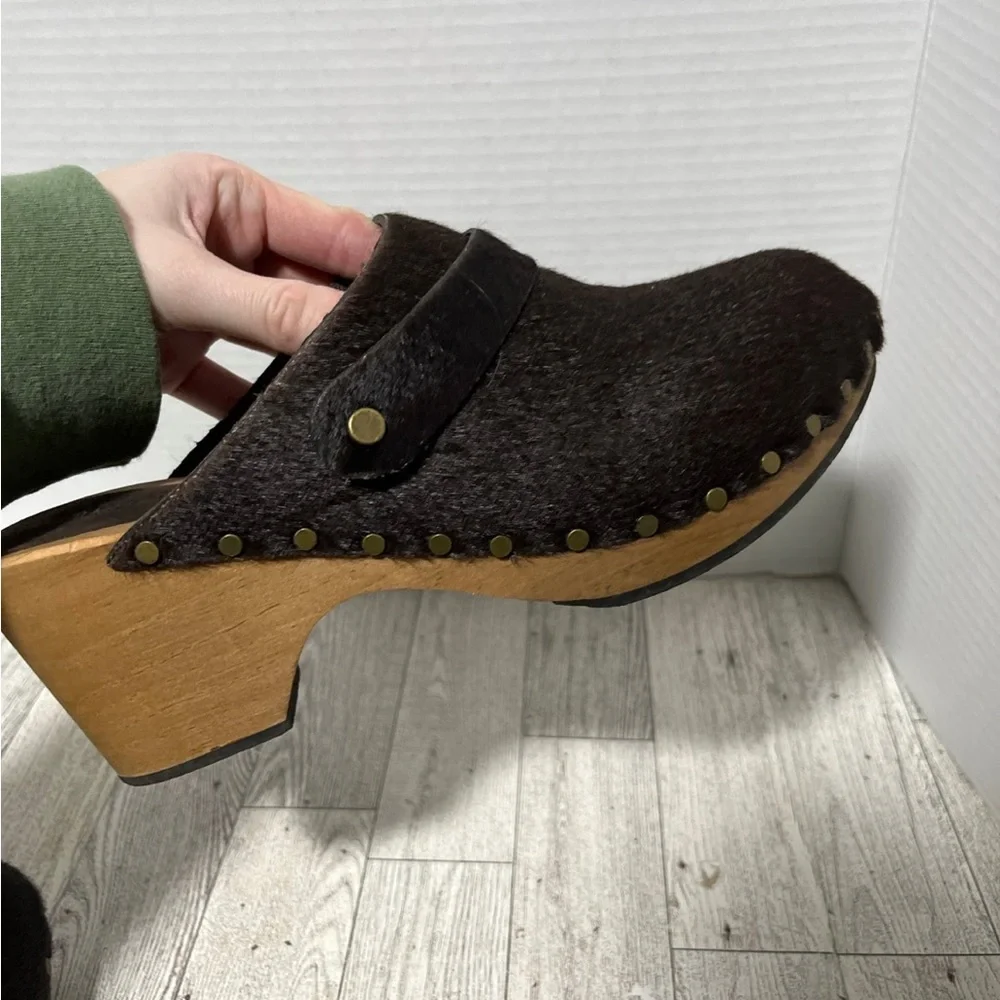 lisa b classic high heel clog in espresso cow hair women’s size 10 - Picture 8 of 12